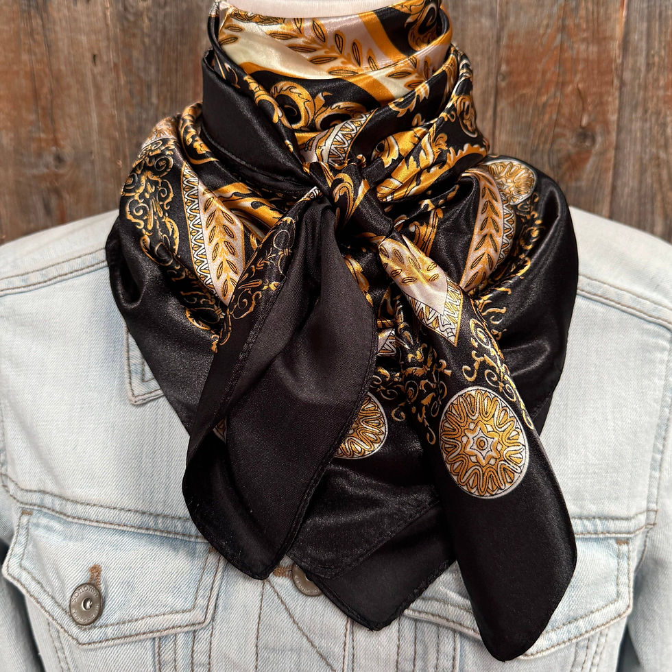 Thumbnail: 35X35" Black and Gold Floral Wild Rag / Scarf WR3391