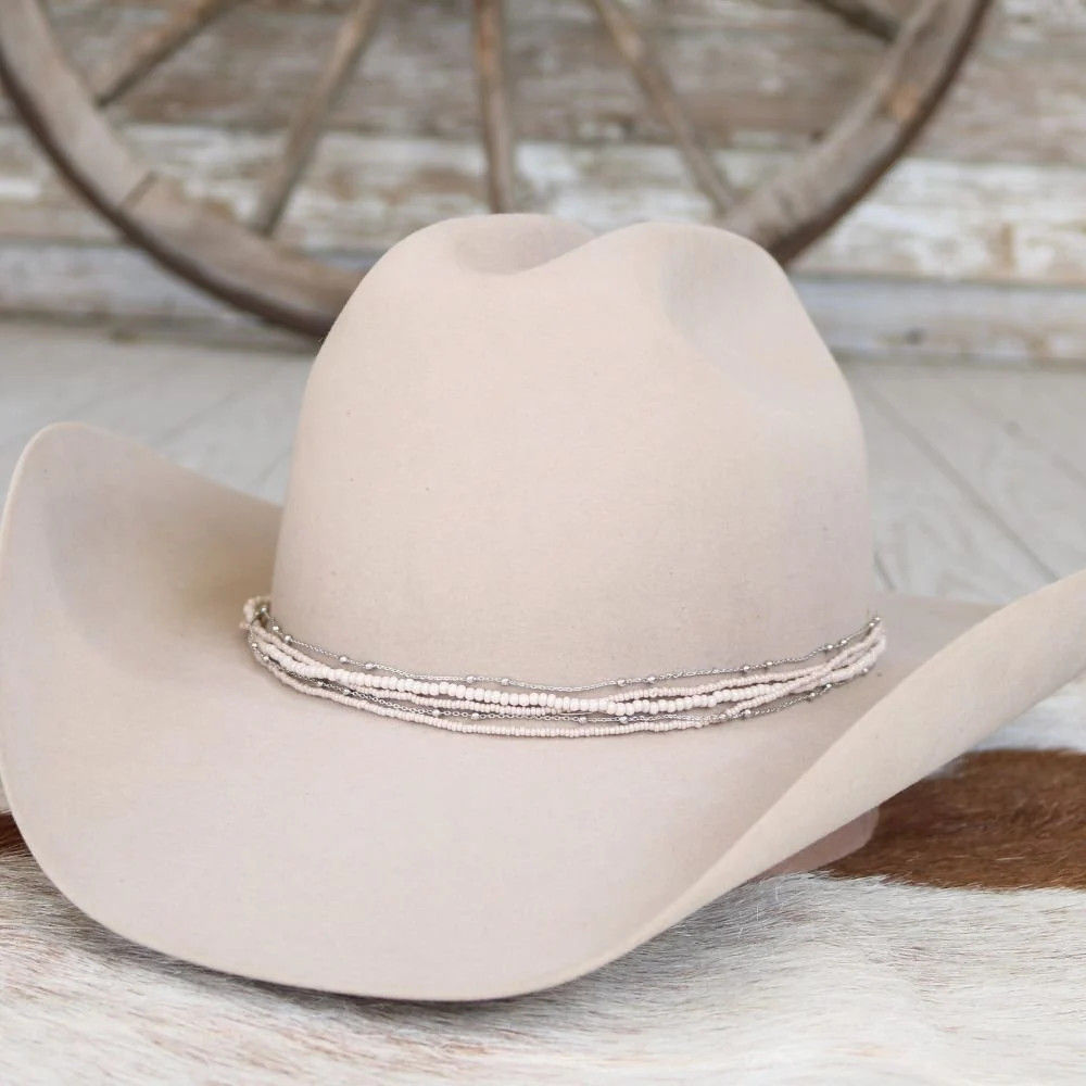 BEADED HAT BAND - CREAM MULTI-STRAND