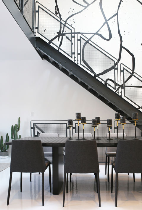 Carmichael dining room renovation with modern staircase