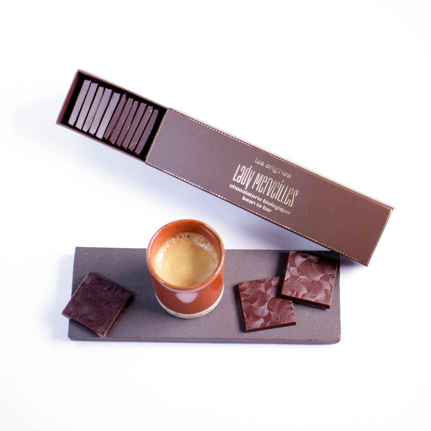 Carrés de Napolitains de chocolat noir - 5 origines différentes - coffret de dégustation pour amateur de chocolat