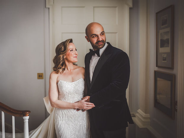 Bride and groom portrait, Classic bride, Hollywood waves hairstyle
