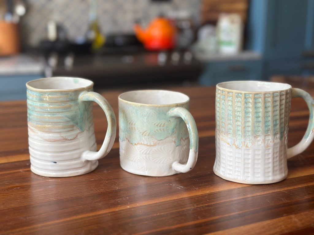 Textured Stoneware Mug with Sea Glass Glaze
