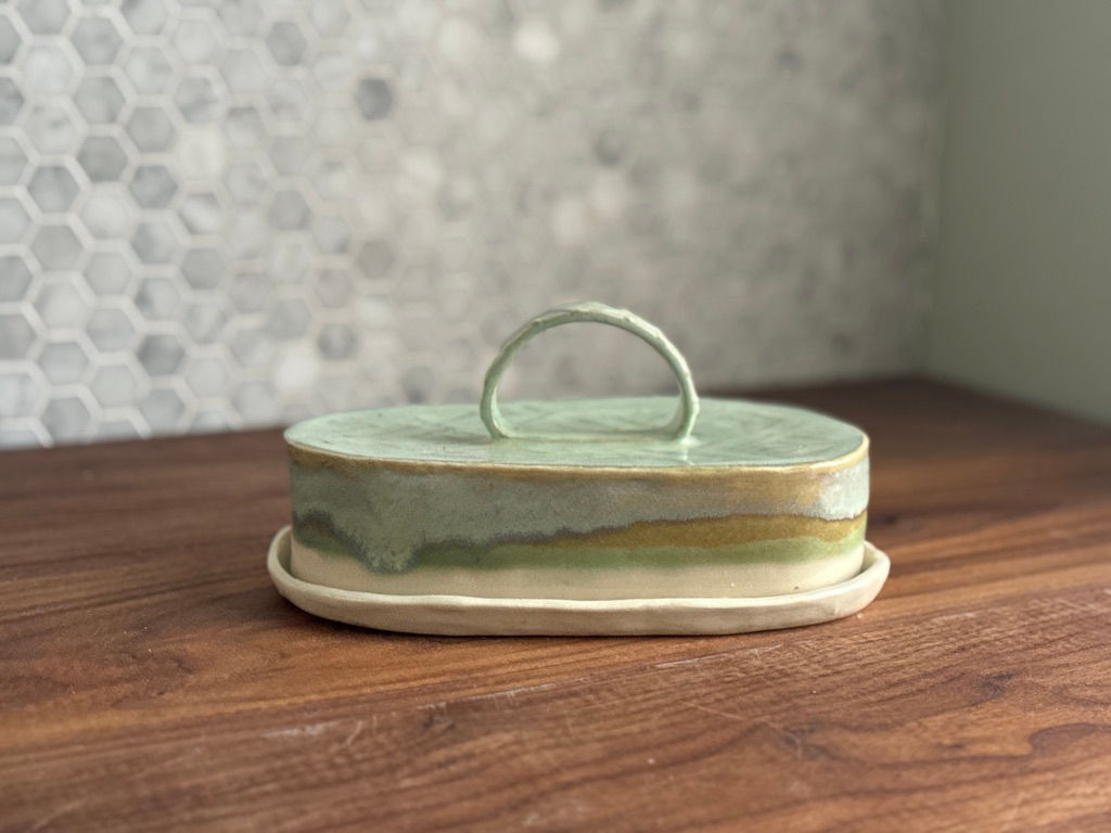 Celadon Glazed Stoneware Butter Dish