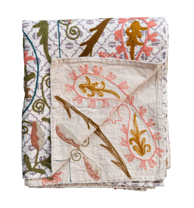 Cotton Floral Throw - 60"L x 50"W