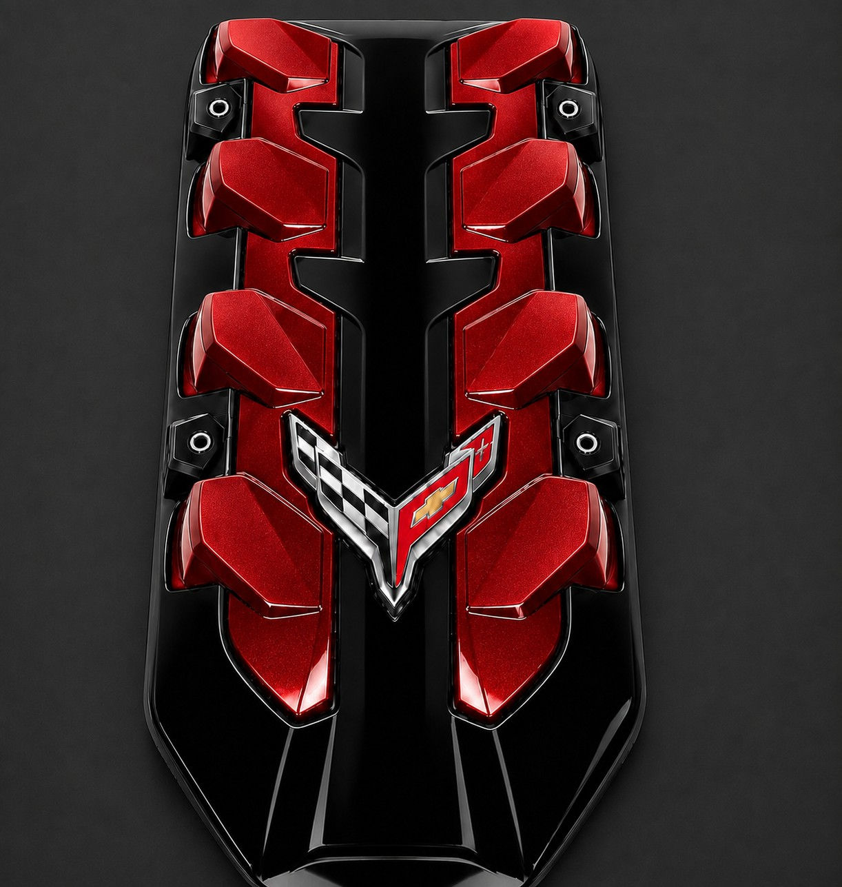 2027 Stingray/Grand Sport Engine Cover- Gloss Black and Red Mist
