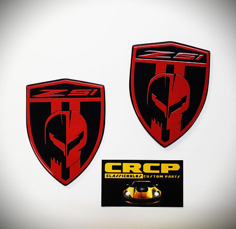 C8 CORVETTE Z51 FENDER BADGES- TORCH RED JAKE ON CARBON FLASH | CRCP