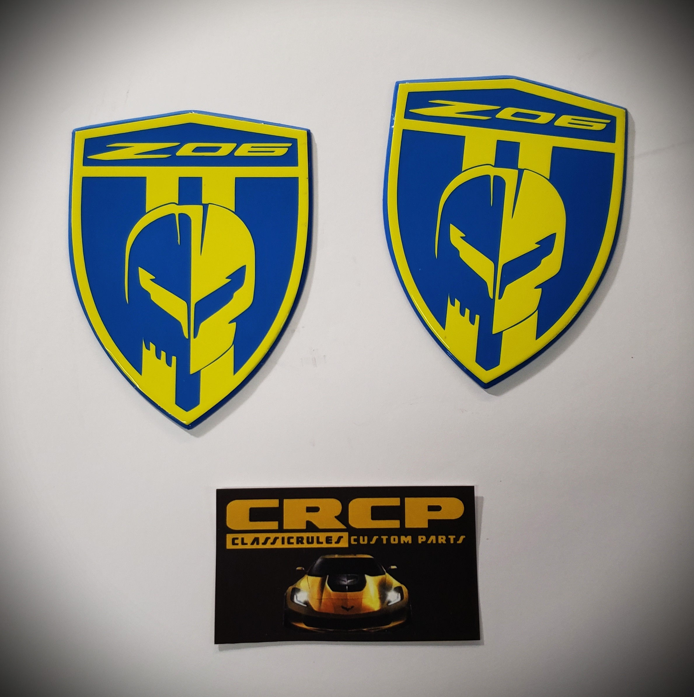 C8 CORVETTE ZO6 FENDER BADGES- RAPID BLUE AND YELLOW