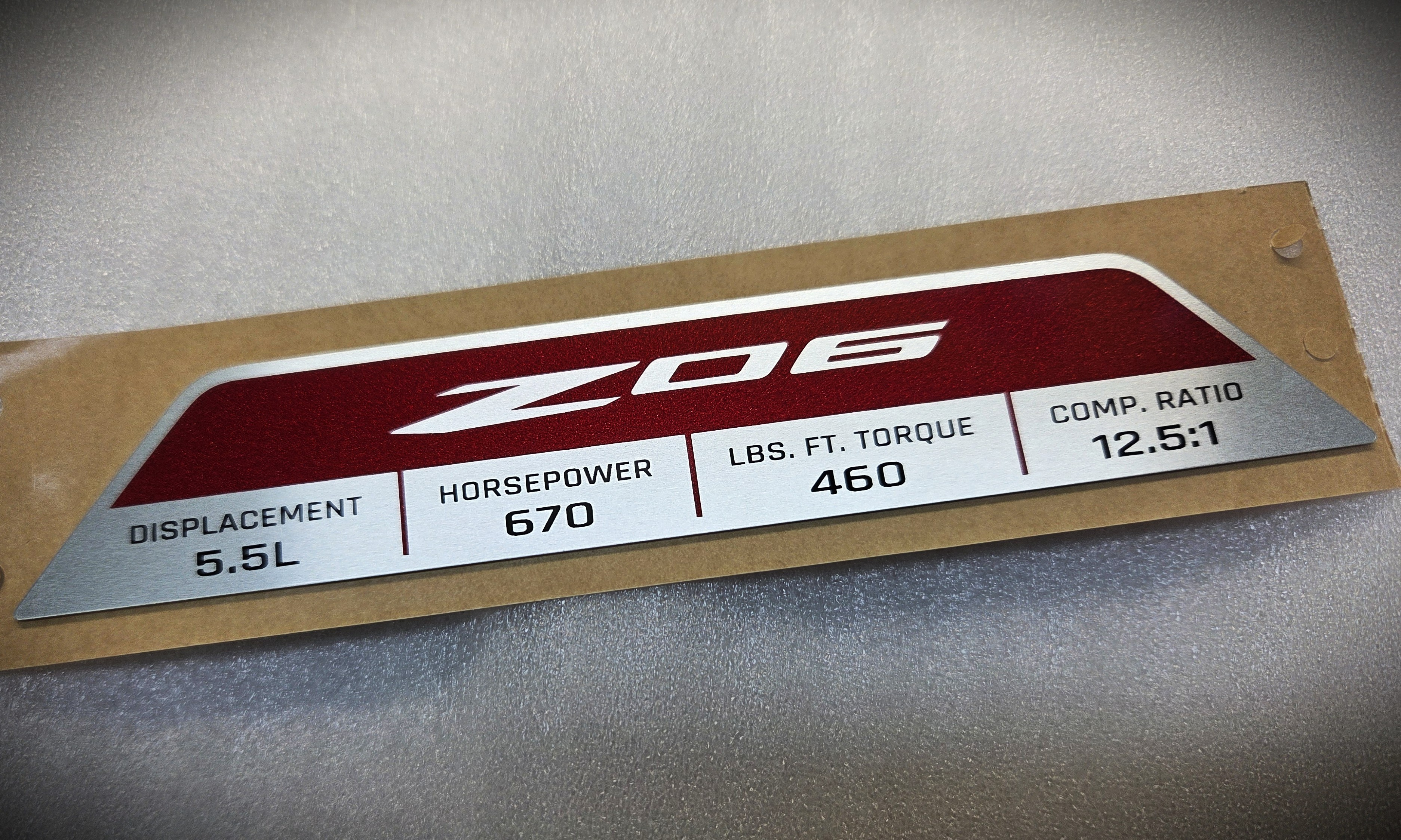 C8 CORVETTE Z06 ENGINE SPECIFICATION PLAQUE- GM-OEM
