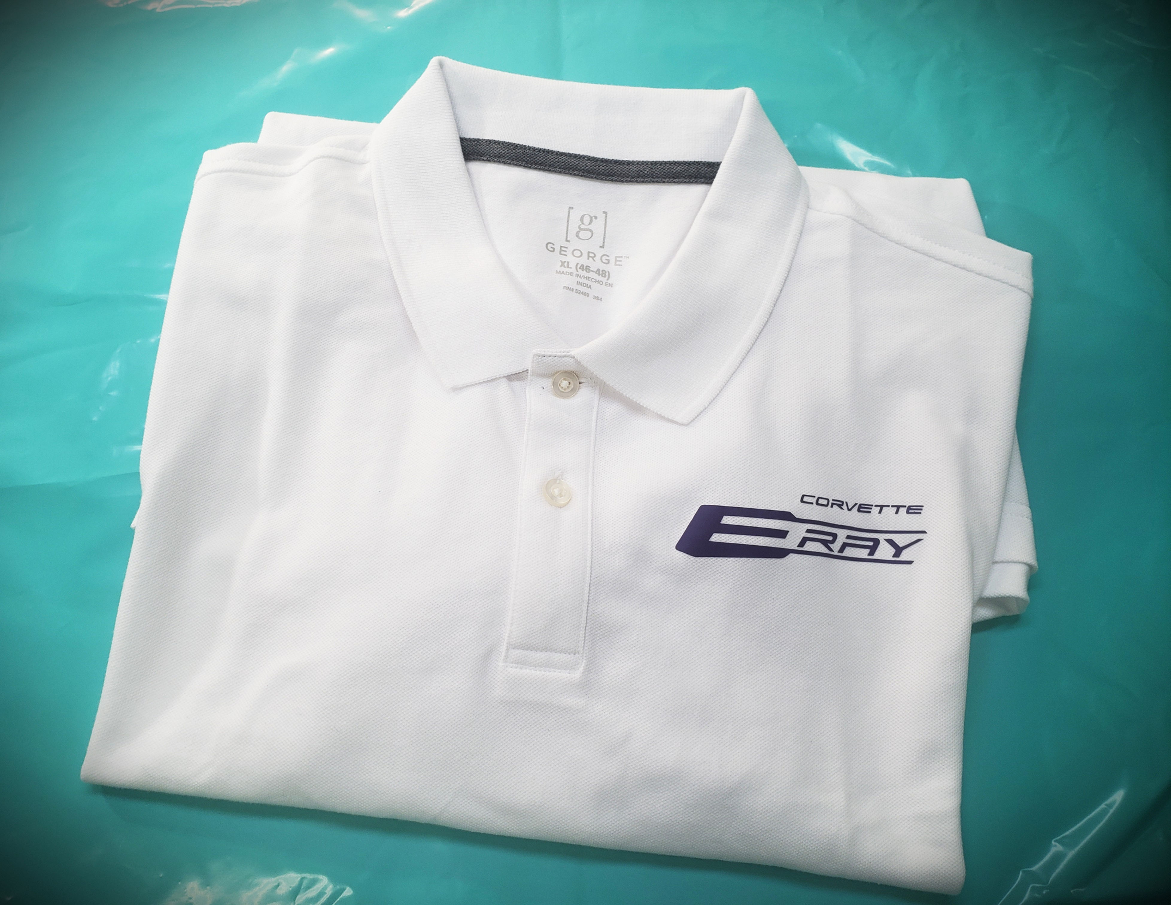 C8 CORVETTE ERAY POLO SHIRT- MENS- WHITE AND PURPLE