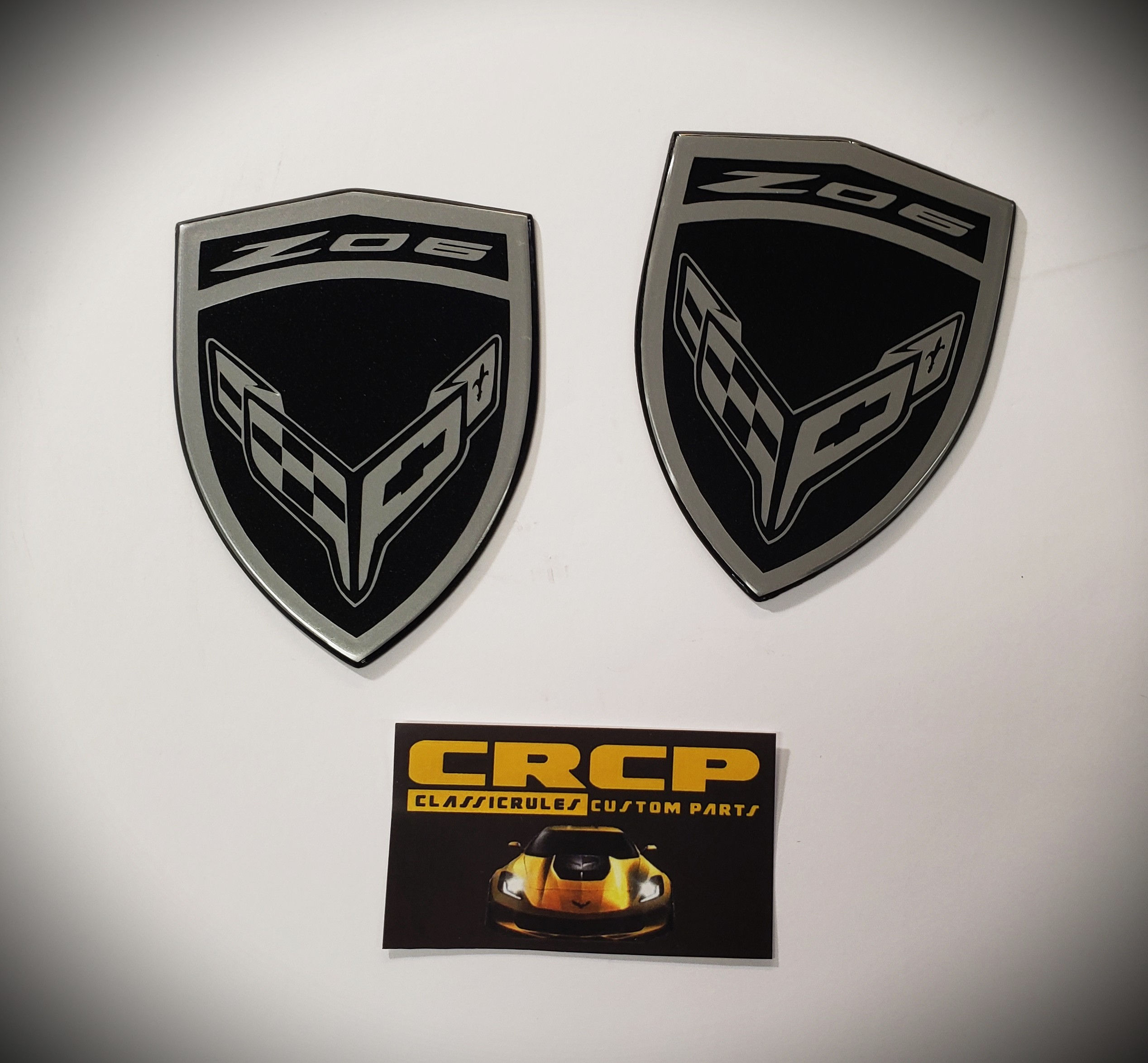 C8 CORVETTE ZO6 FENDER BADGES- CARBON FLASH- SILVER