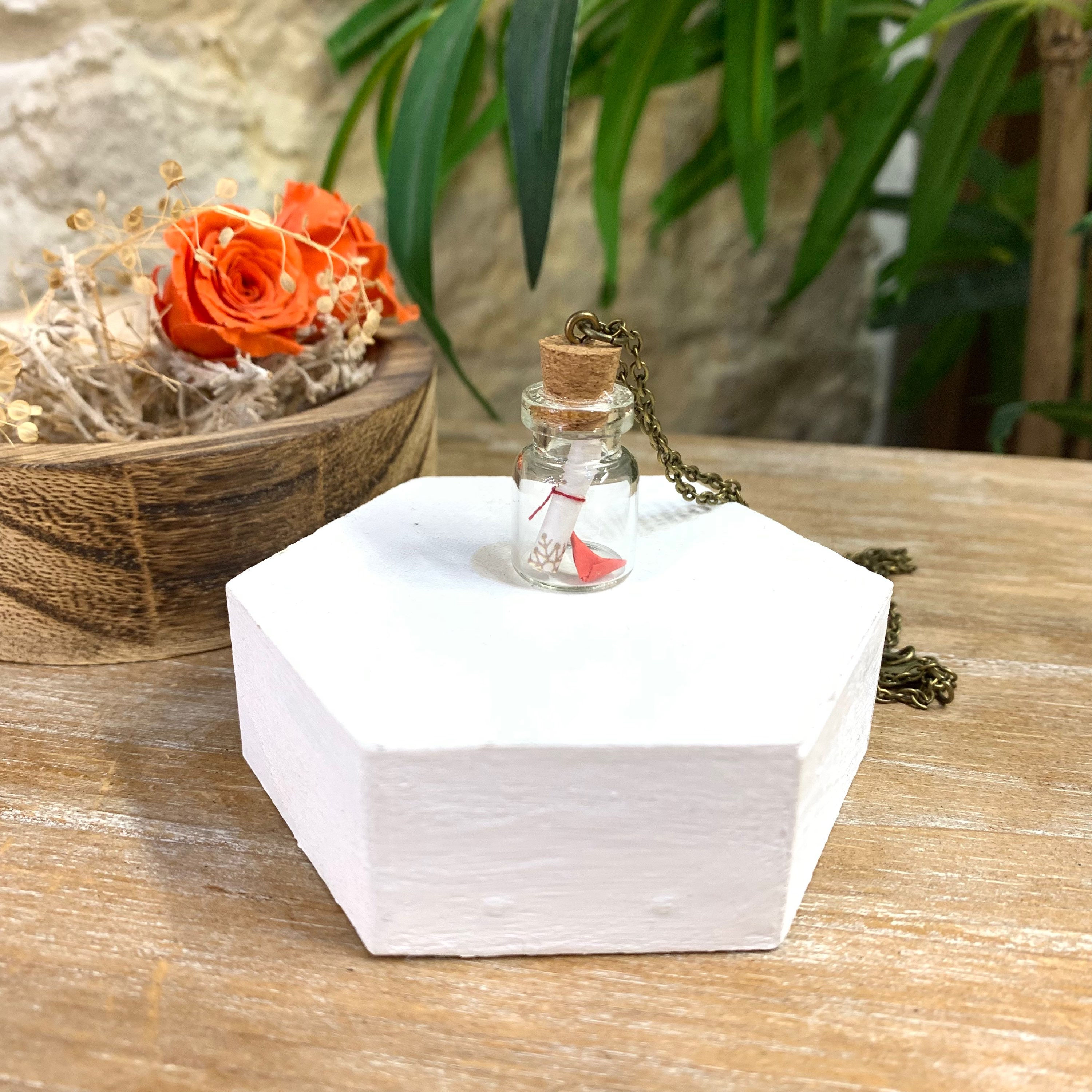 COLLANA BOTTIGLIA PERGAMENA E CUORE