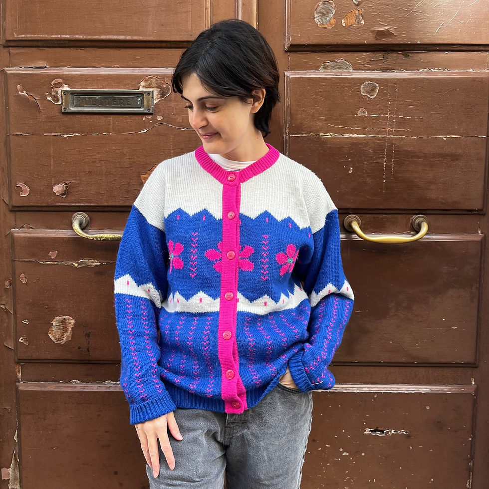 CARDIGAN BLU E FUCSIA M84