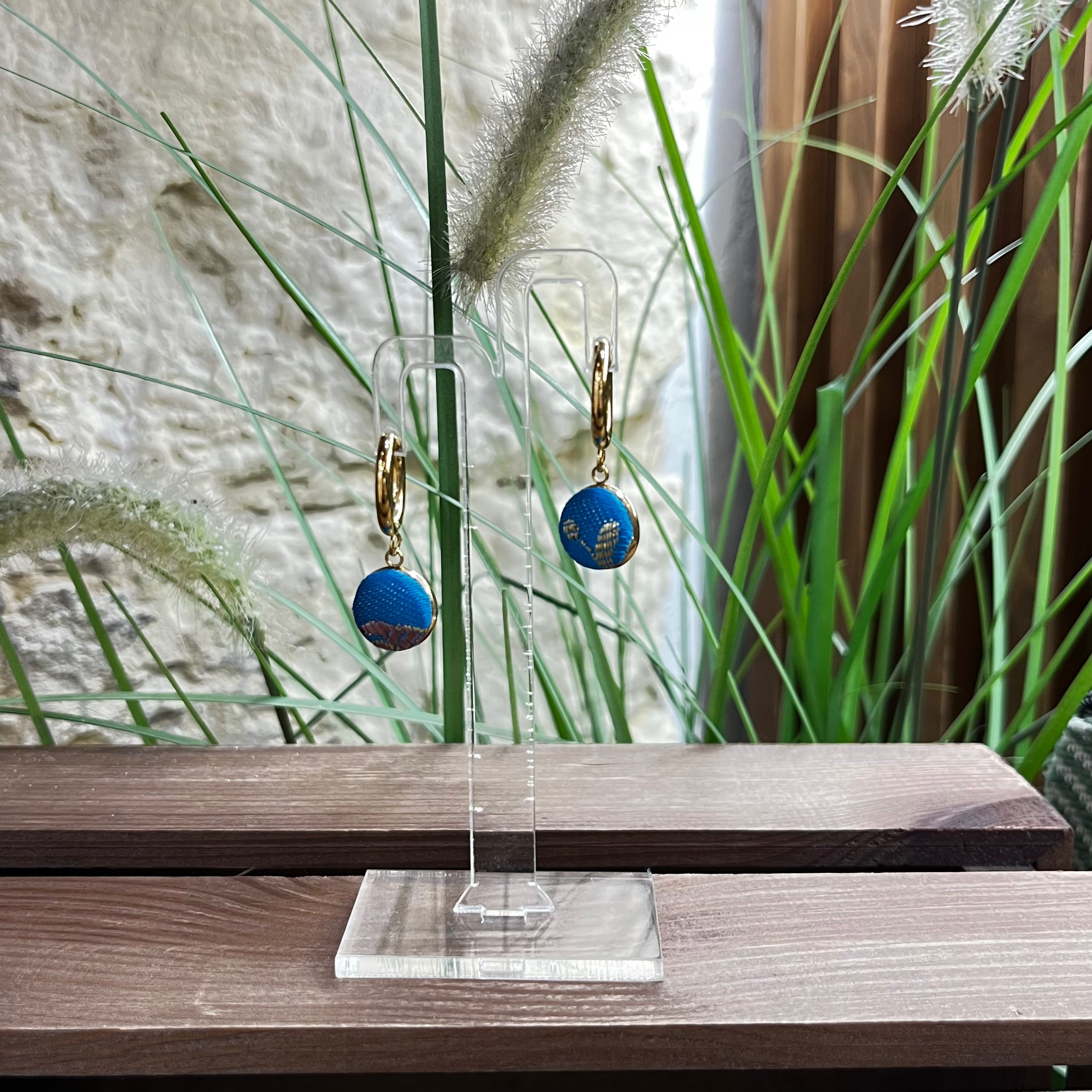 ORECCHINI CERCHIO PICCOLO BROCCATO AZZURRI