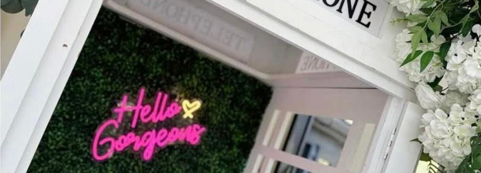 8FT White Telephone Box with Florals, Neon Sign and Audio Guestbook