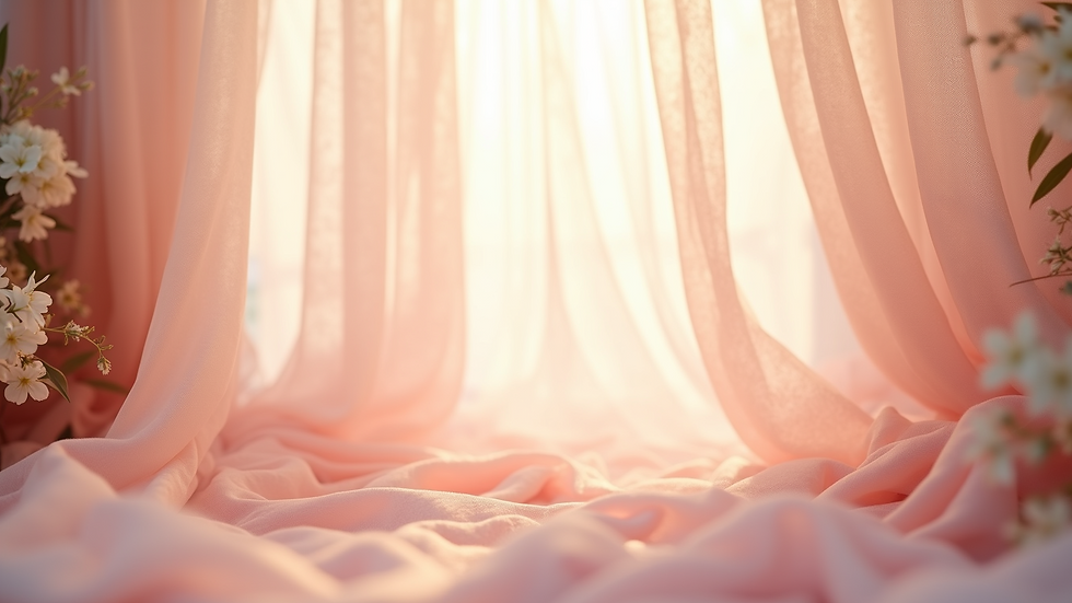 Close-up of romantic draped backdrop with soft florals