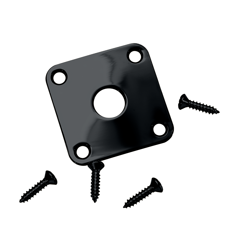 Black chrome metal part with 5 holes and 4 screws