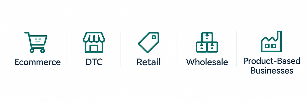 Icons for Ecommerce, DTC, Retail, Wholesale, and Businesses
