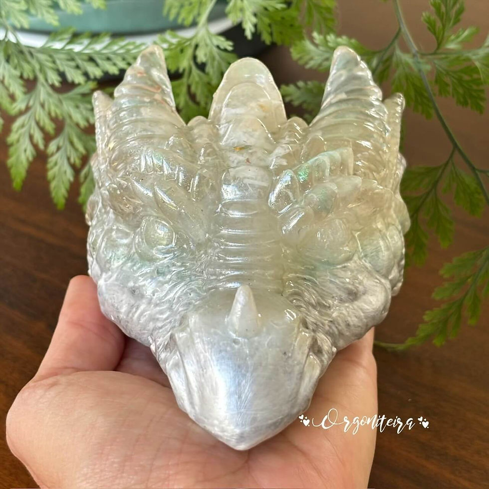 Dragão Branco Orgonite | Selenita, Calcita Óptica e Citrino