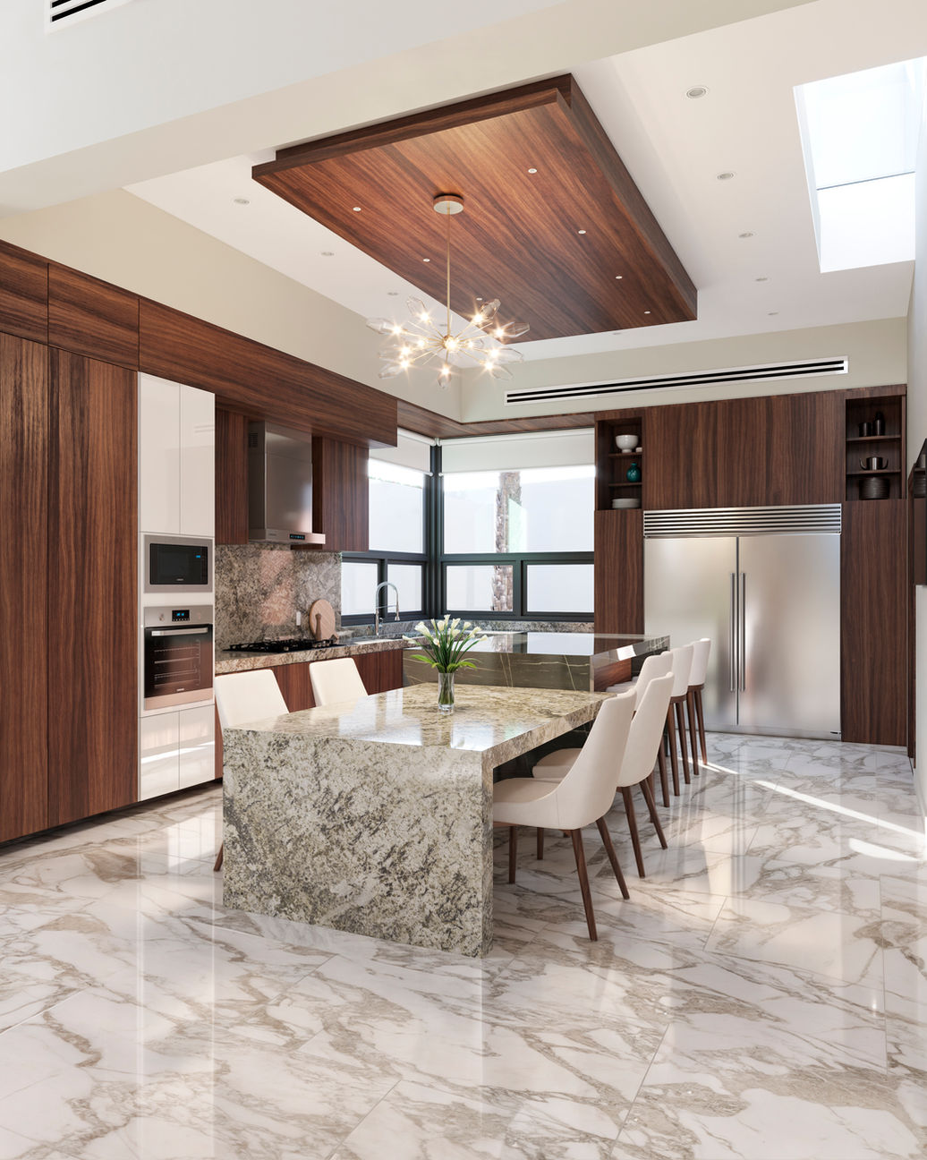 Vivienda Residencial 
Construcción 550m2
Terreno 850m2 
Un diseño que abraza la luz, el paisaje y la experiencia del habitar.
Esta residencia de dos niveles fue concebida para ofrecer una experiencia arquitectónica sofisticada, donde la amplitud, la luz natural y la conexión con el entorno se convierten en protagonistas.

El acceso principal enmarca una perspectiva limpia hacia una doble altura central, que articula visual y espacialmente las áreas sociales, generando una sensación inmediata de apertura y elegancia. Grandes ventanales y vanos estratégicamente ubicados permiten que la luz recorra cada espacio, mientras enmarcan vistas prominentes hacia el paisaje natural y urbano circundante.

Las terrazas en ambos niveles extienden el programa hacia el exterior, creando transiciones suaves entre lo interior y lo exterior, ideales para el descanso, la contemplación o la convivencia social. La orientación solar fue cuidadosamente estudiada para optimizar el confort térmico y la iluminación natural a lo largo del día, sin comprometer la privacidad ni la exclusividad de los espacios.

Cada ambiente —desde la cocina hasta las habitaciones— está diseñado con atención al detalle, materiales nobles, acabados de alta calidad y una paleta cálida y contemporánea que refuerza el carácter atemporal del conjunto. Esta vivienda es la expresión de un lujo discreto, donde la arquitectura no solo se ve, sino que se vive profundamente.