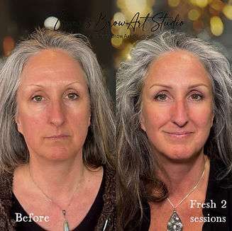 Ombré Powder Brows Before & After – results after 2 sessions, soft natural color with bala