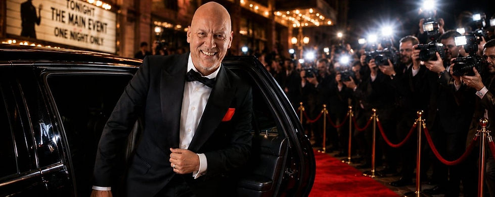 Promofoto stijlvol van zanger René Reulings in croonerstijl met New York-thema