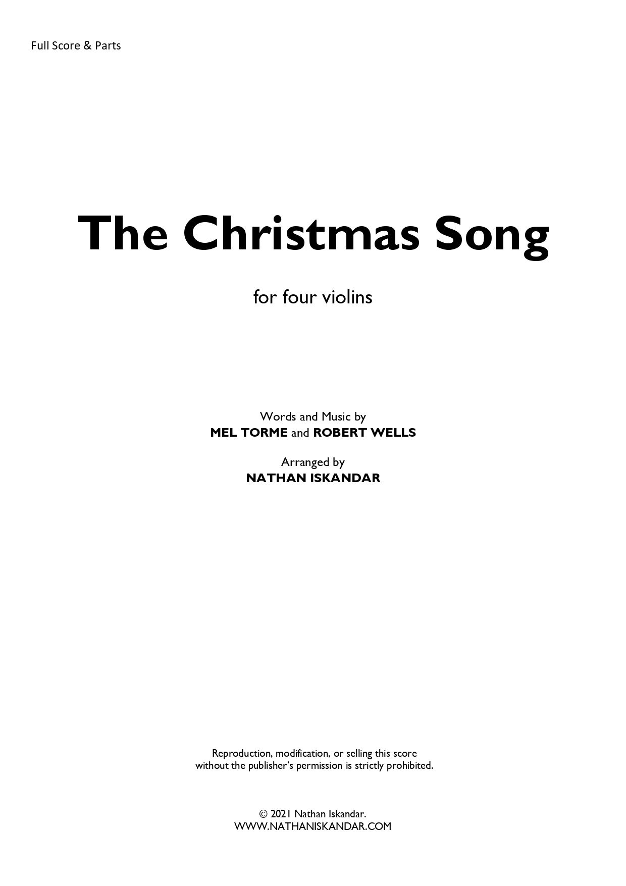 The Christmas Song (Four Violins) - Score and Parts