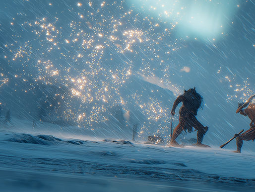 Vikingguder som slåss under nordlys