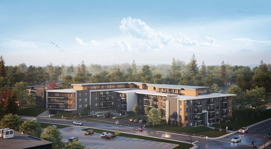 Rendu 3D artistique d'un immeuble d'appartements à plusieurs étages. Conception de rendu 3D par Tangram Studio.