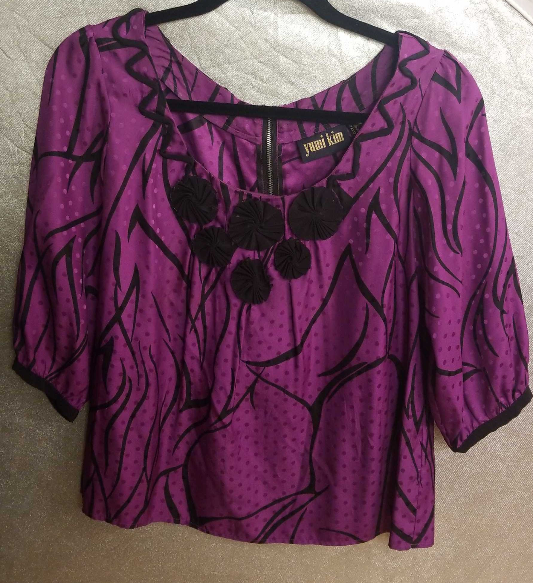 Yumi Kim purple print blouse with back zipper detail 