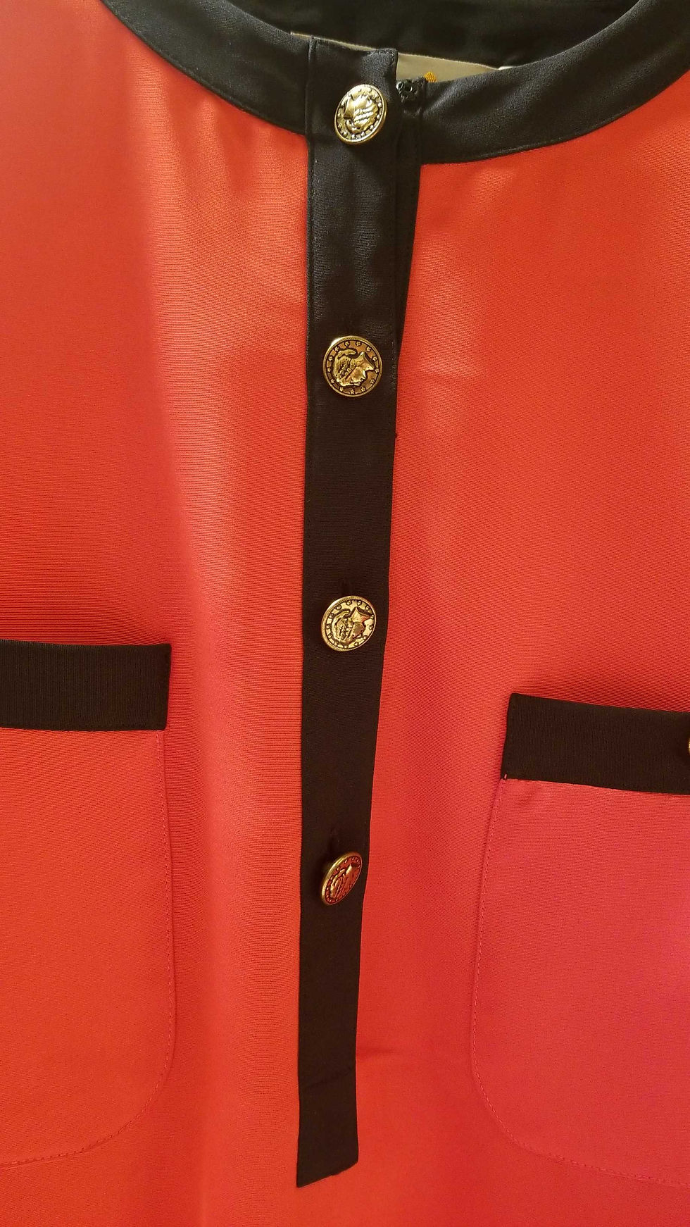 Liz Claiborne 80s vintage Red blouse with gold buttons + black trim bands
