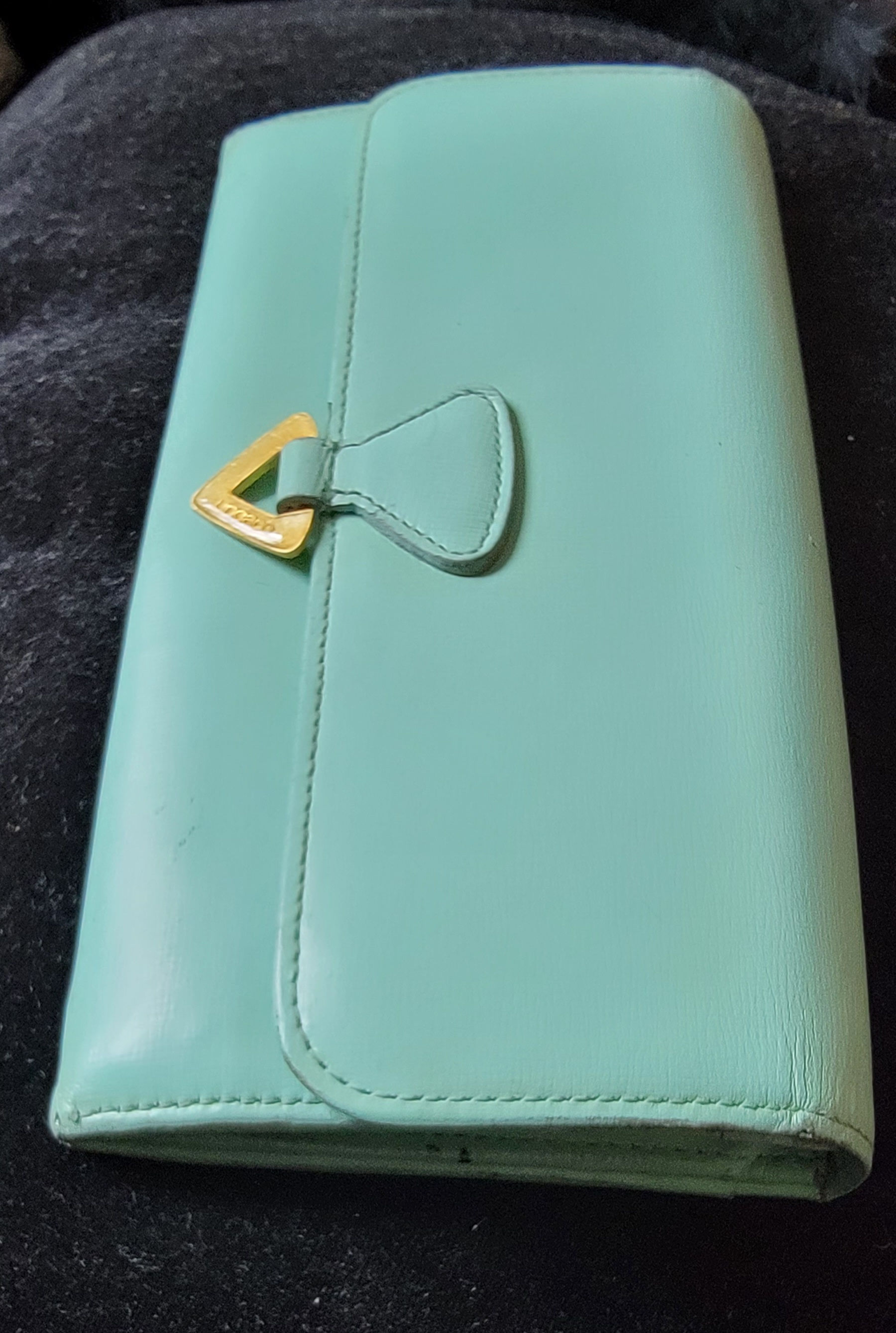 Vintage 1990s Emanuel Ungaro designer in a unique Mint Green long Leather Walle