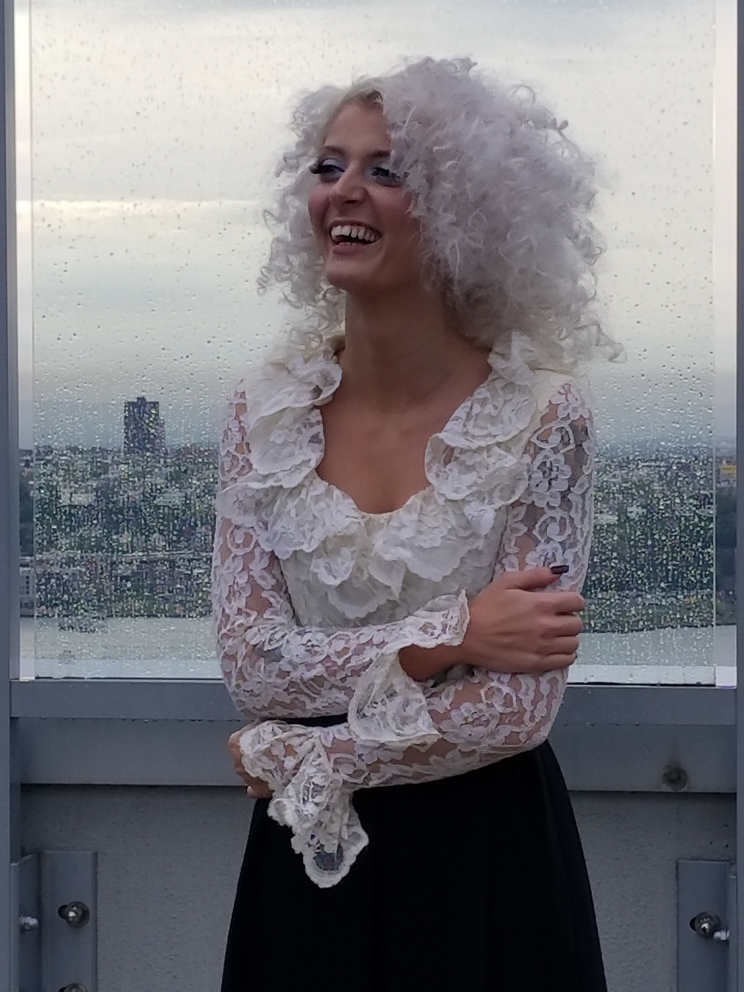 Gothic gown 1950s with white lace and wool gabardine