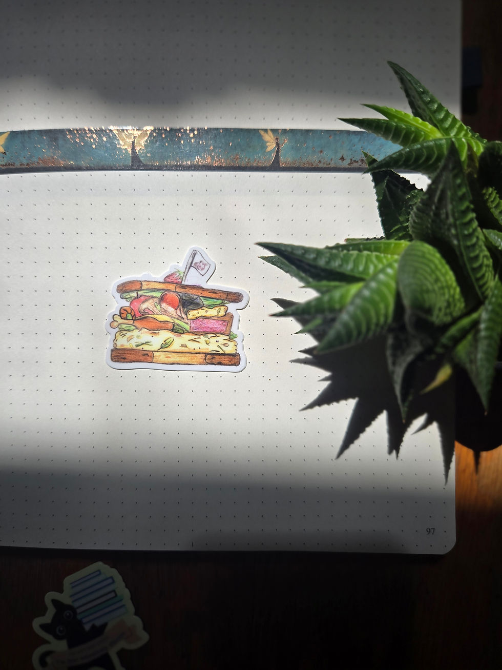 Thumbnail: 2x2  inch vinyl sticker of a watercolor sandwich