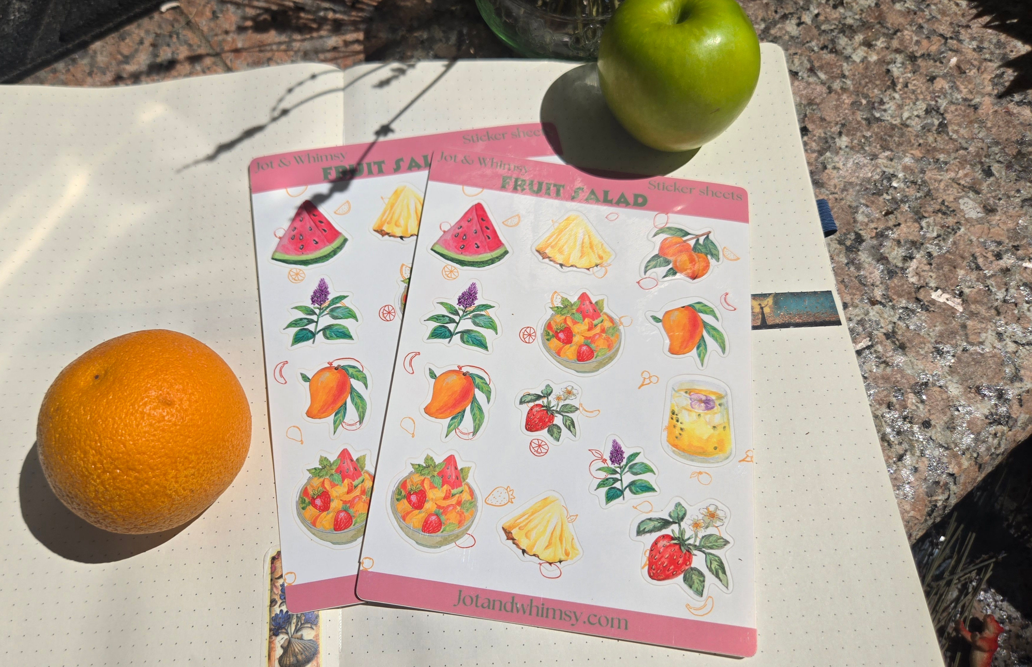 5x7 vinyl sticker sheets with watercolor summer fruits on it. 