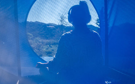 sara meditating in the blue duodecahedron