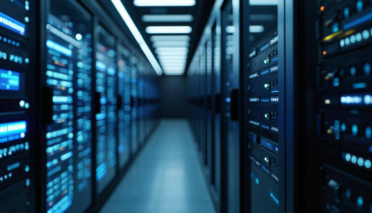 Close-up view of a server room with AI infrastructure hardware