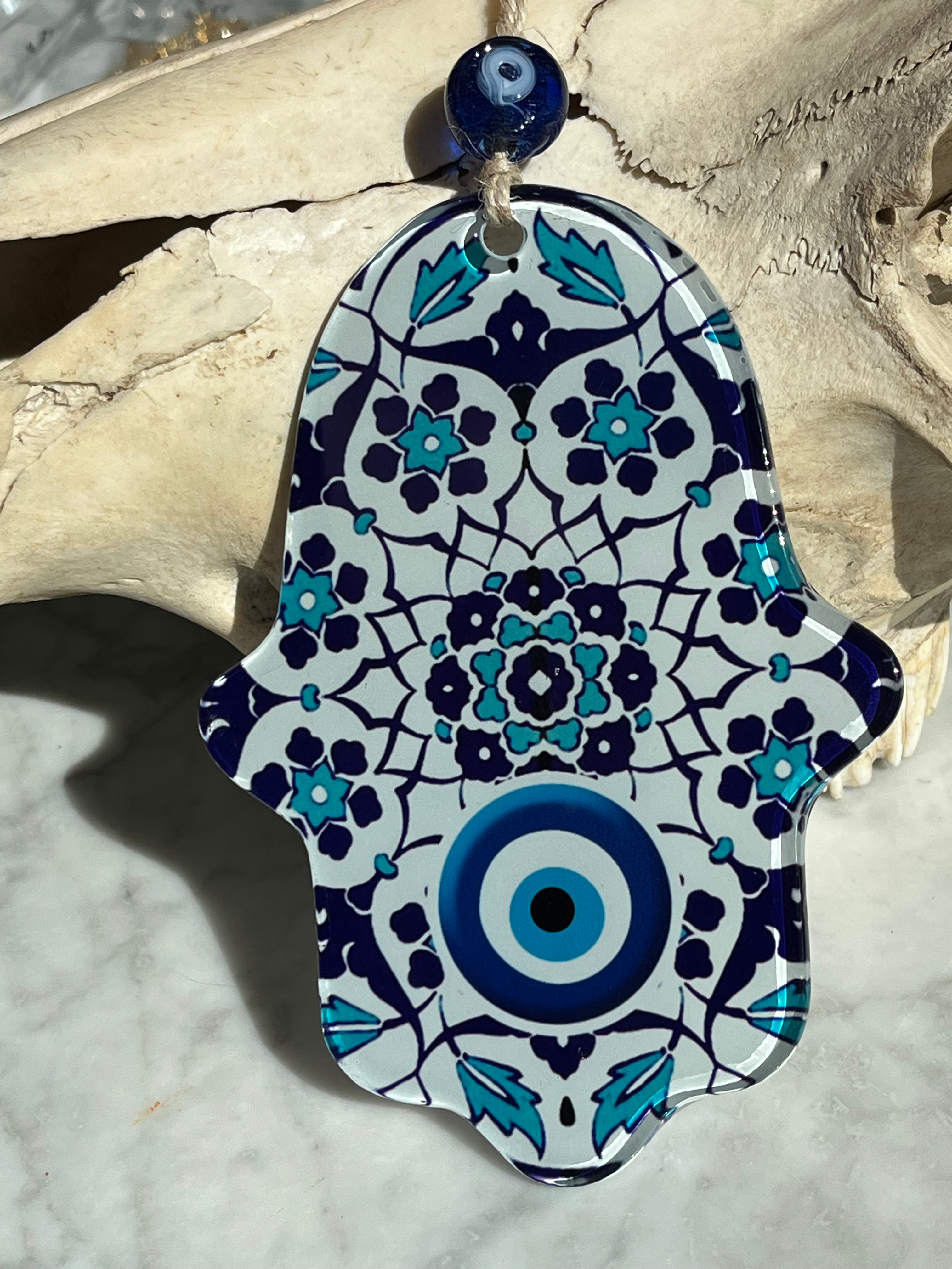 Dark Flower Mandala Glass Hamsa
