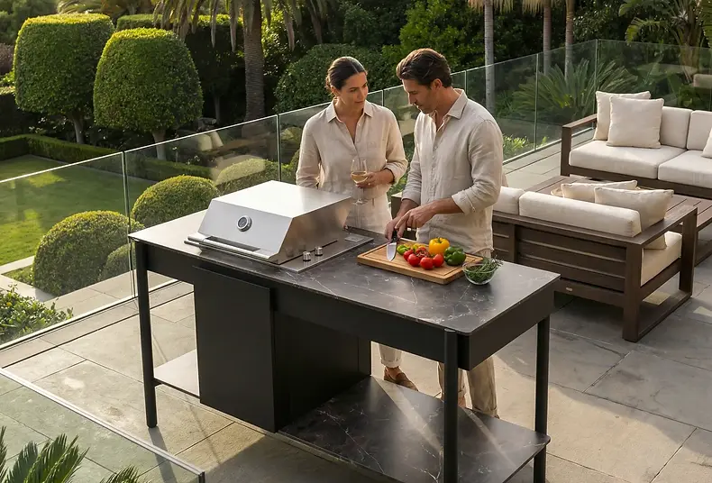 Cuisine extérieure avec plan de travail compact 12 mm , cuisine exterieure, avec plan de travail en compact hpl exterieur