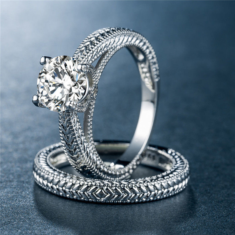 Thumbnail: Luxury Zirconia Platinum-Plated Women's Ring Set