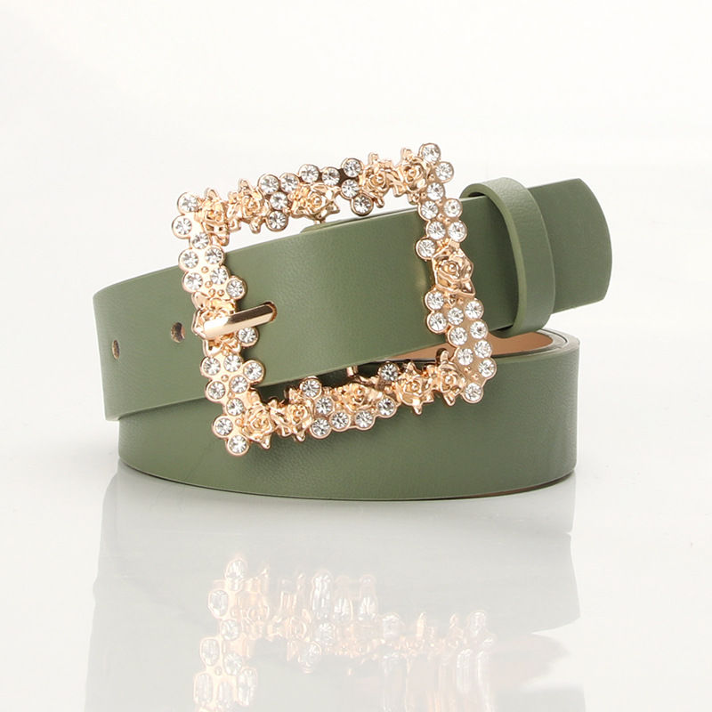 Thumbnail: Elegant Women's PU Belt with Rhinestone Pin Buckle