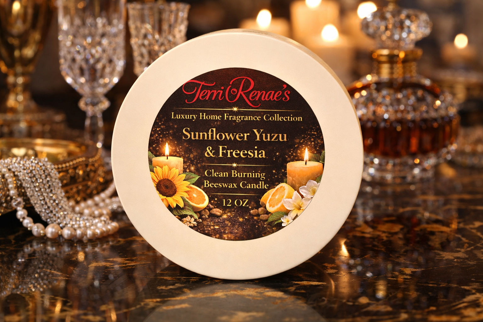 Sunflower Yuzu & Freesia | 12 oz Luxury Beeswax Candle 