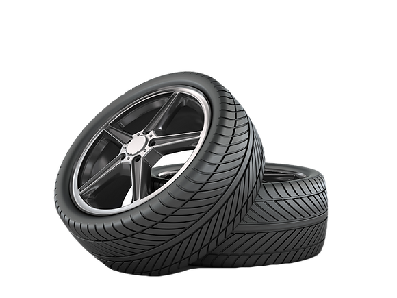 Two car wheels on a white background