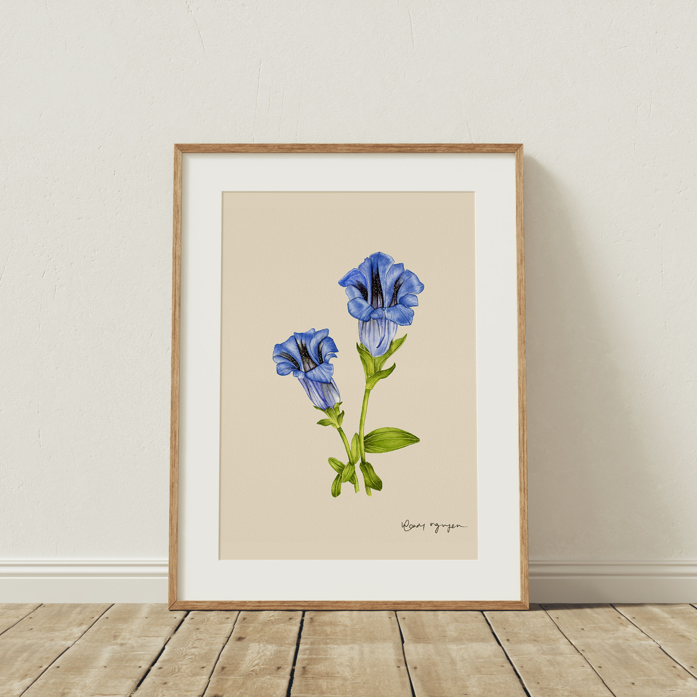 "Gentian Light Warm Beige Background Art Print"
