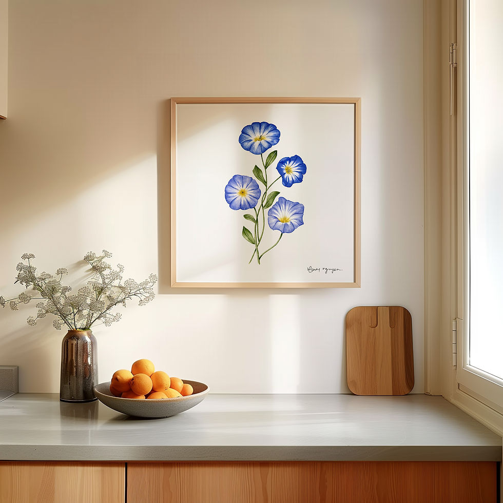Blue Bindweed Morning Glory Botanical Illustration Detailed Realistic Floral Watercolor