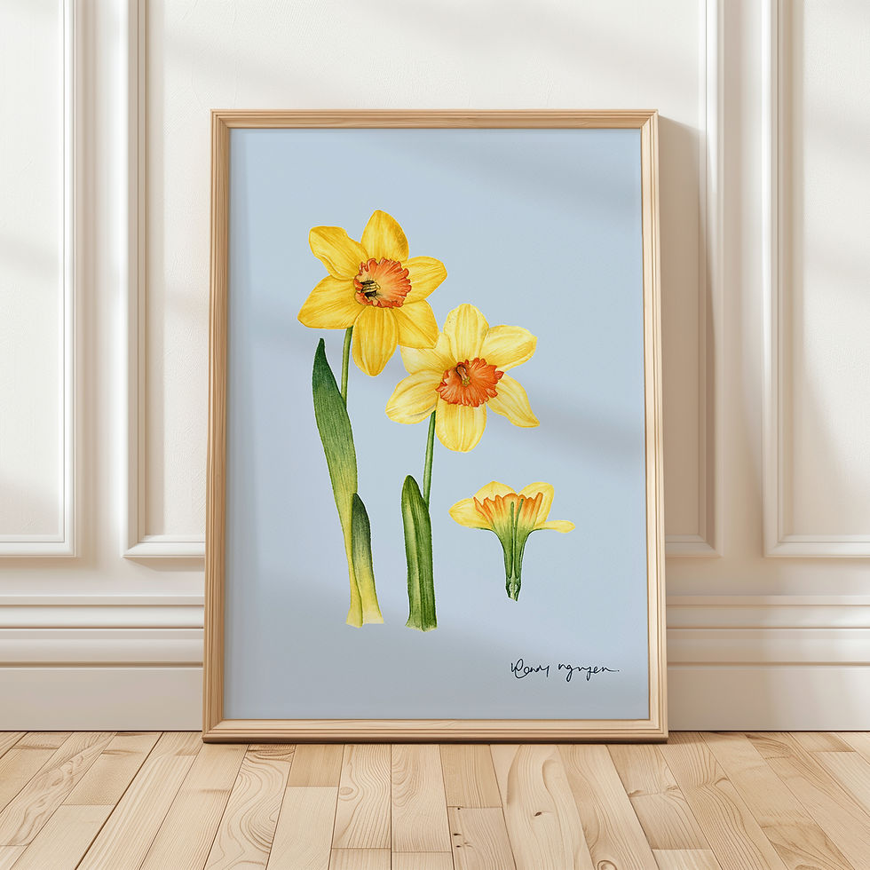 "Daffodil Light Blue Background Art Print"