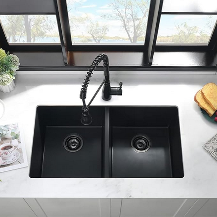 Thumbnail: 30" Workstation Double Bowl Matte Black Stainless Steel Undermount Sink