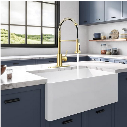 Thumbnail: Gold Single Handle Spring Pull Down Kitchen Faucet
