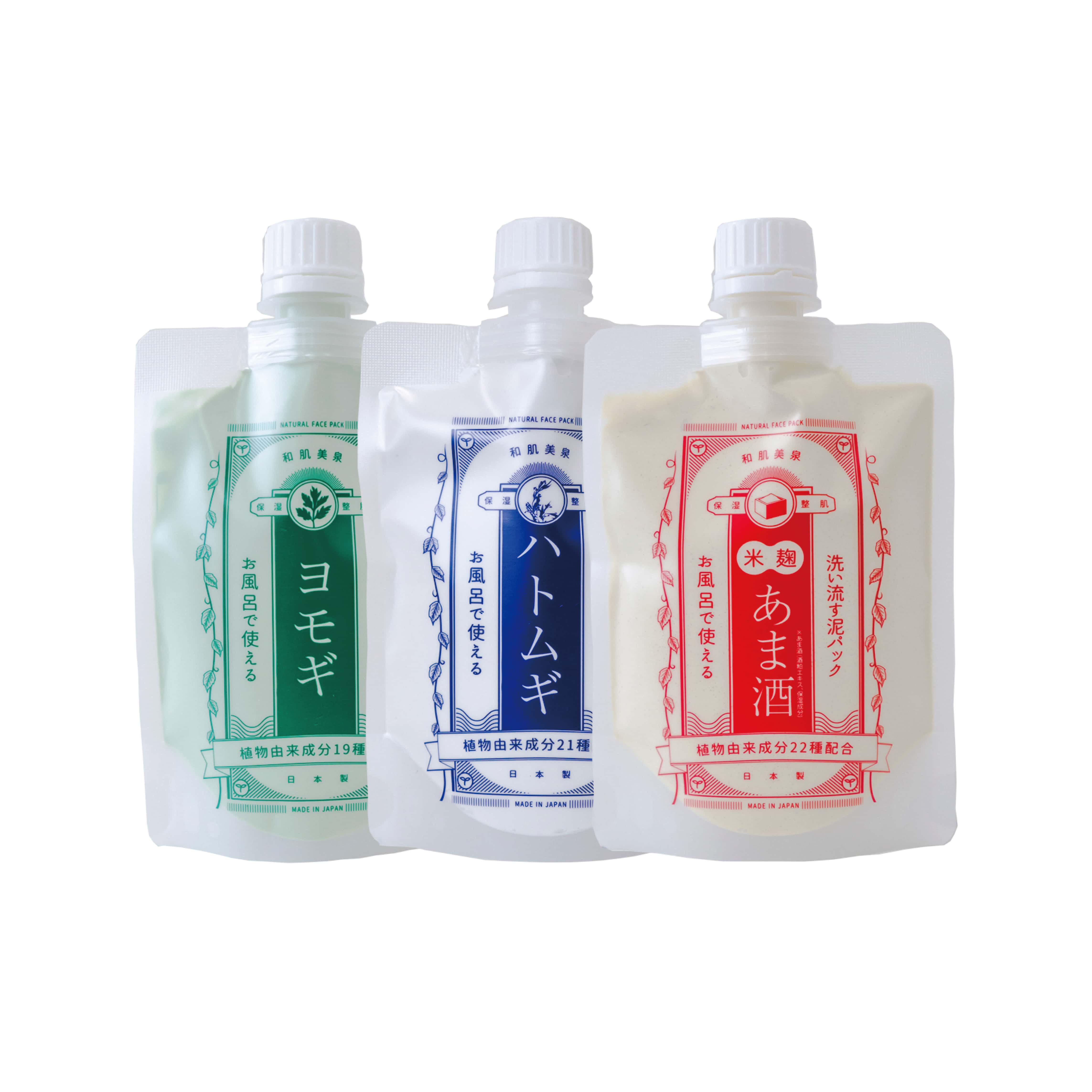 送料無料和肌美泉 洗い流す泥パック 180g x 3種セット(ヨモギ/ハトムギ/あま酒) four-s official site 送料無料和肌美泉 洗い流す泥パック 180g x 3種セット(ヨモギ/ハトムギ/あま酒) four-s official site