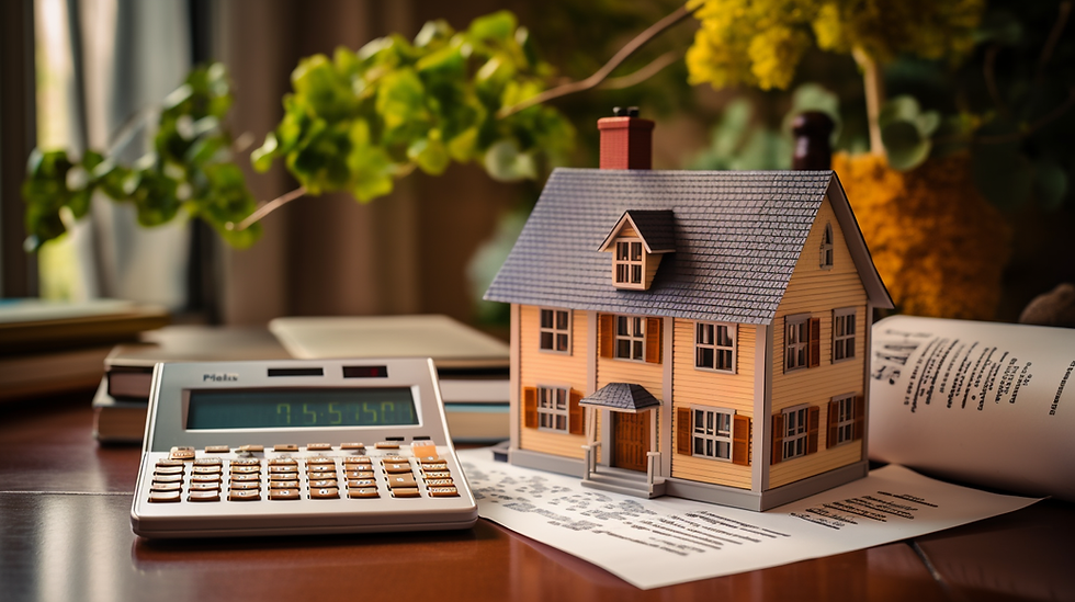 house with image and tax form