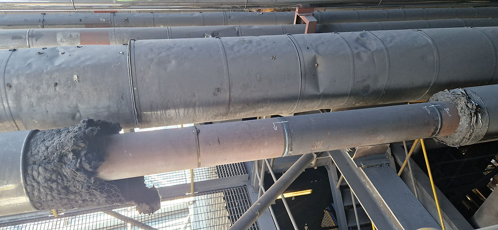 Damaged steam pipe and pipe covers which G-Tech Steel Replaced in Alrode Brewery